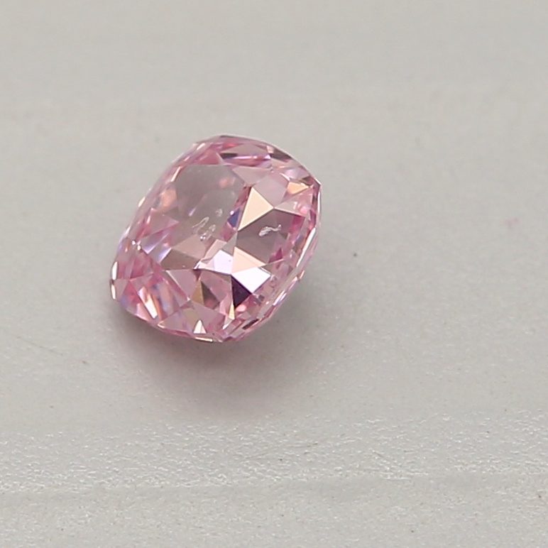 0.15 carat fancy intense purplish pink cushion diamond certified by GIA