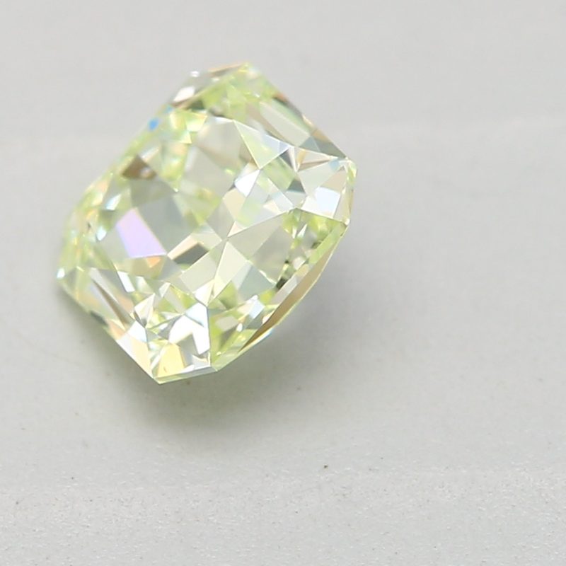 0.44 carat fancy light green-yellow square radiant diamond certified by GIA