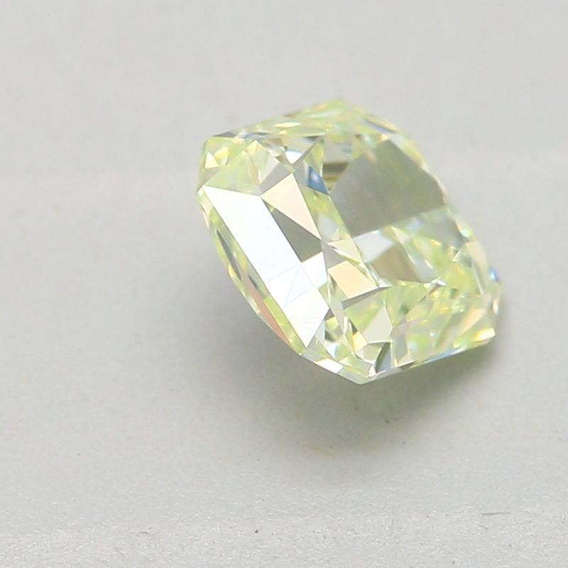 0.44 carat fancy light green-yellow square radiant diamond certified by GIA