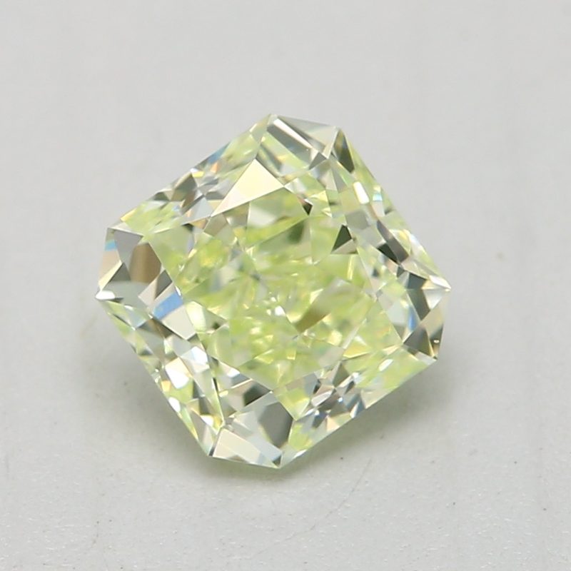 0.44 carat fancy light green-yellow square radiant diamond certified by GIA