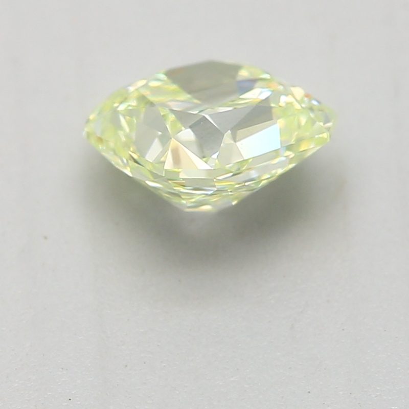 0.44 carat fancy light green-yellow square radiant diamond certified by GIA