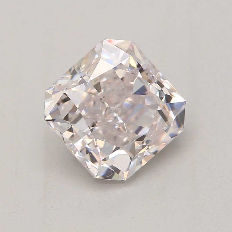 0.79 carat faint pink square radiant diamond certified by GIA