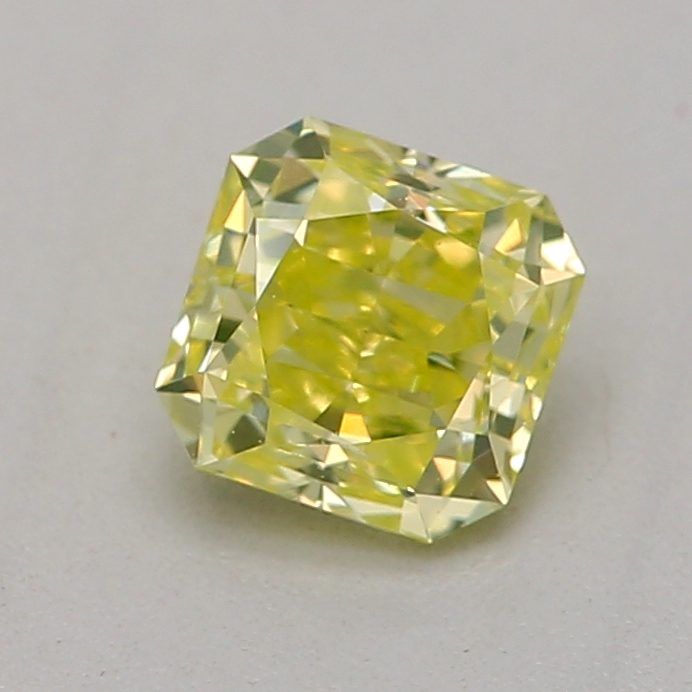 0.32 carat fancy intense green-yellow square radiant diamond certified by GIA