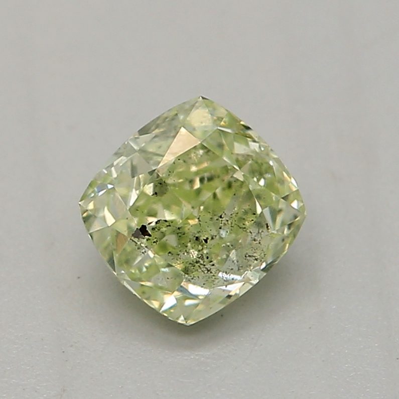 0.32 carat fancy yellow-green cushion diamond certified by GIA