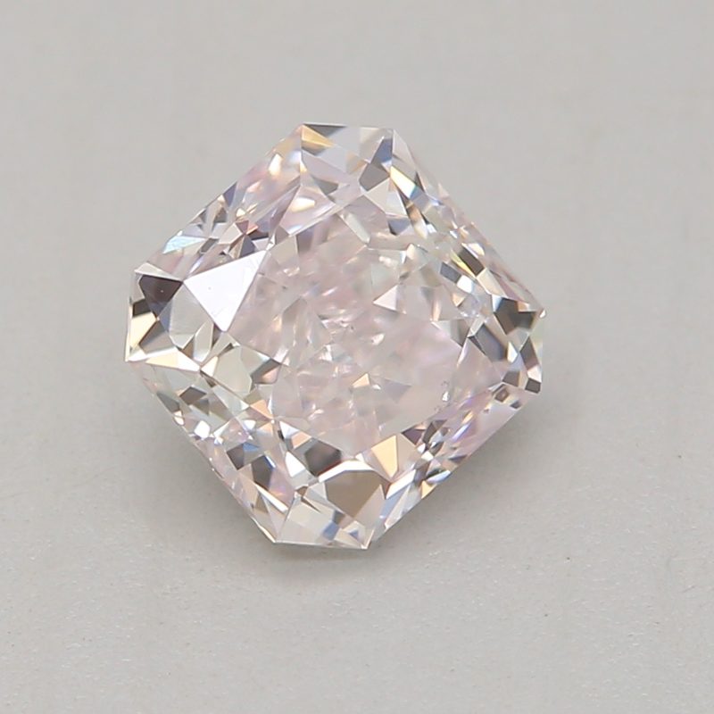 0.52 carat very light pink square radiant diamond certified by GIA