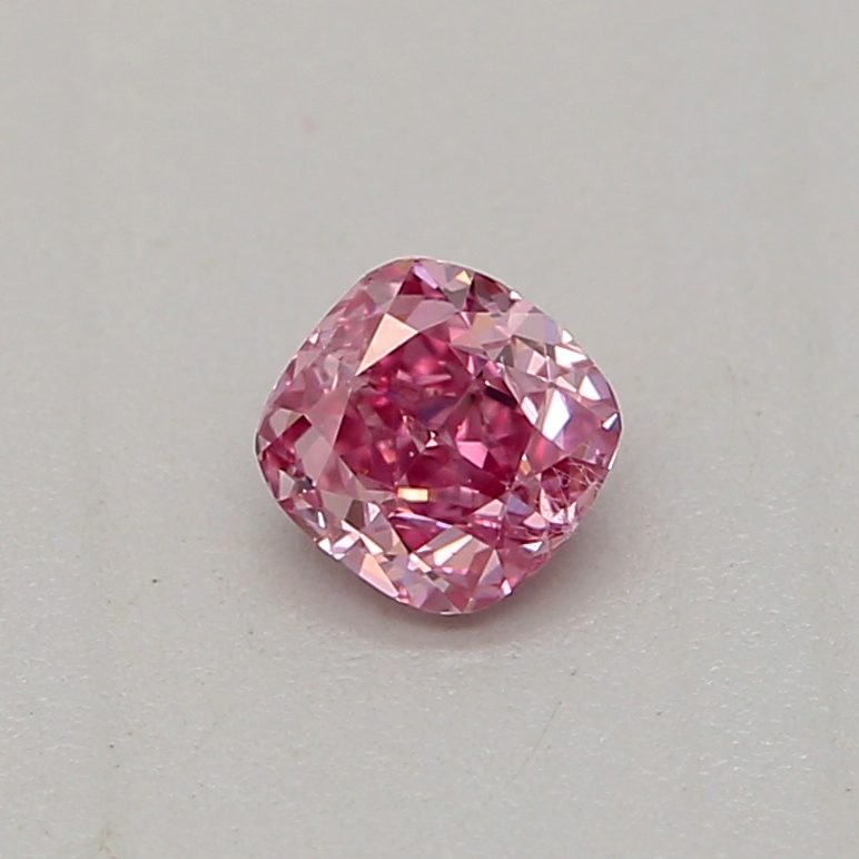0.12 carat fancy intense purplish pink cushion diamond certified by GIA